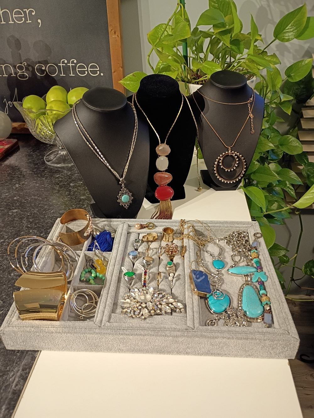 Fashion Jewelry Gold and Turquoise Layered Necklace Collection